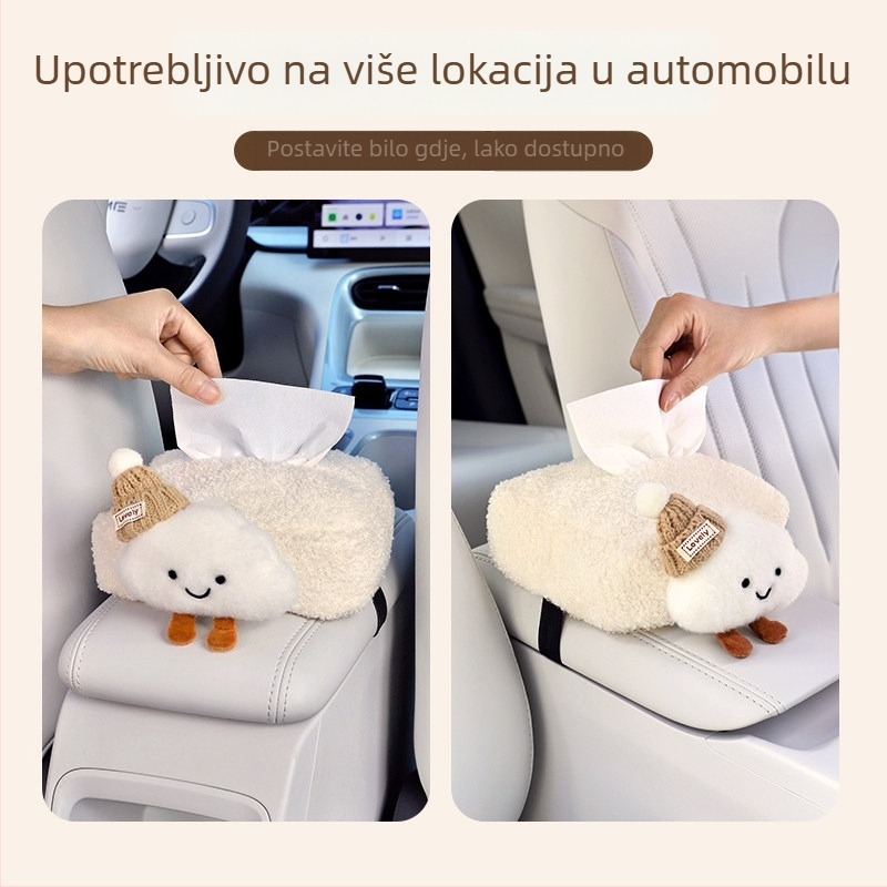 Kutija za maramice za auto s plišanim janjećem i slatkom mačkom – dekor interijera automobila