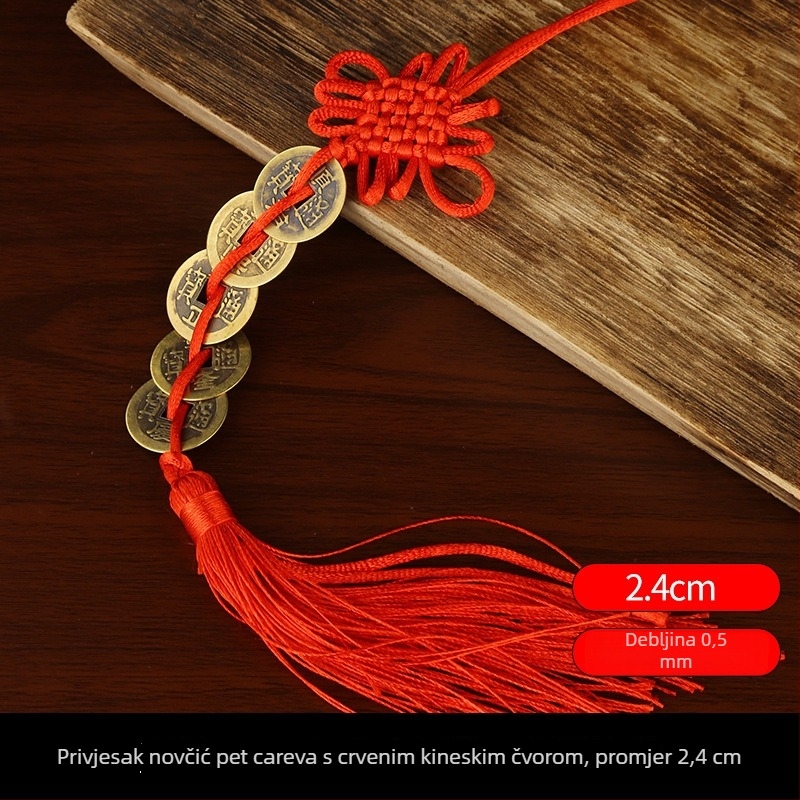 Latunske novčiće Pet carskih s privjeskom u obliku tikve, dimenzije 2,4 × 2,8 cm