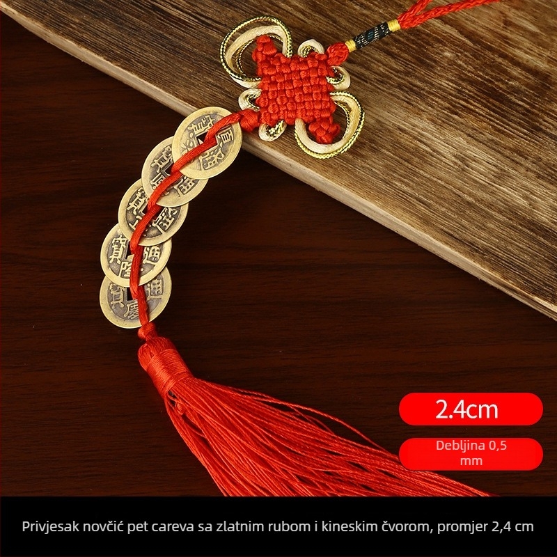 Latunske novčiće Pet carskih s privjeskom u obliku tikve, dimenzije 2,4 × 2,8 cm