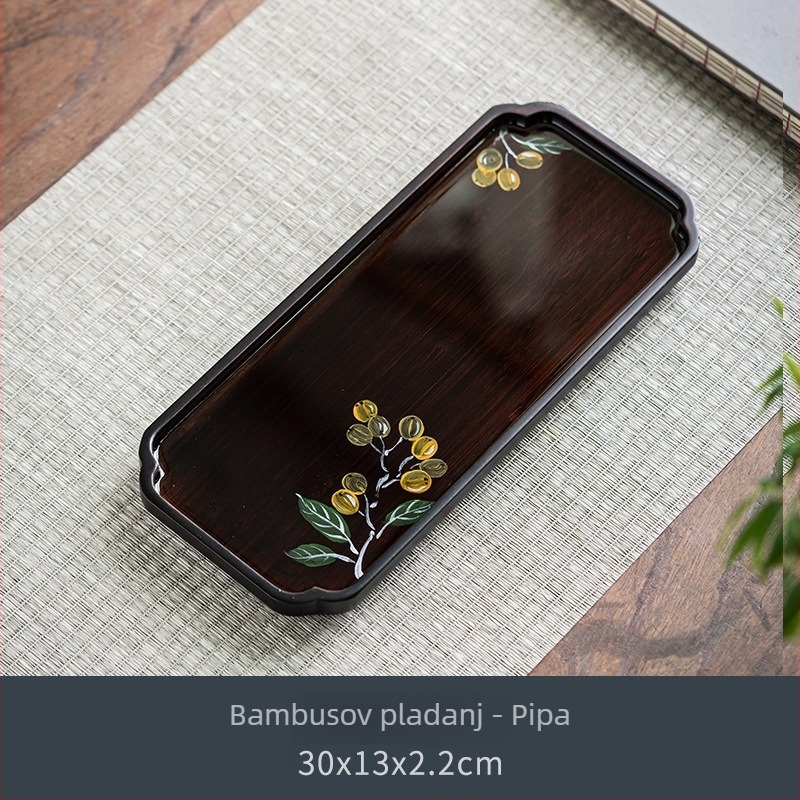 Ručni rad – ručno oslikan kineski motiv na bambusnom podnožnom pladnju, retro stil, mali Kung Fu čajni set