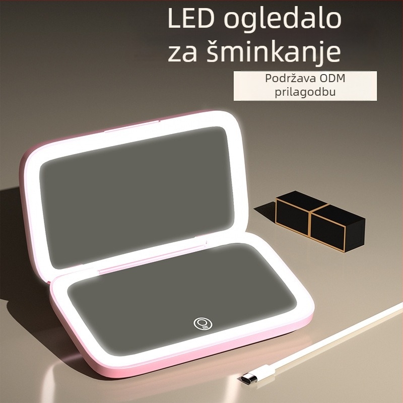Ručna LED ogledala za šminkanje s osvjetljenjem, prenosivo dvostrano ogledalo s trobojnom rasvjetom