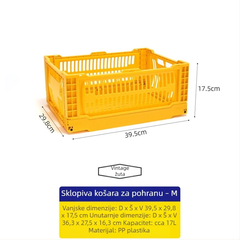 Sklopiva plastična košarica za pohranu, višebojni set, stohabilan organizator s perforiranom konstrukcijom