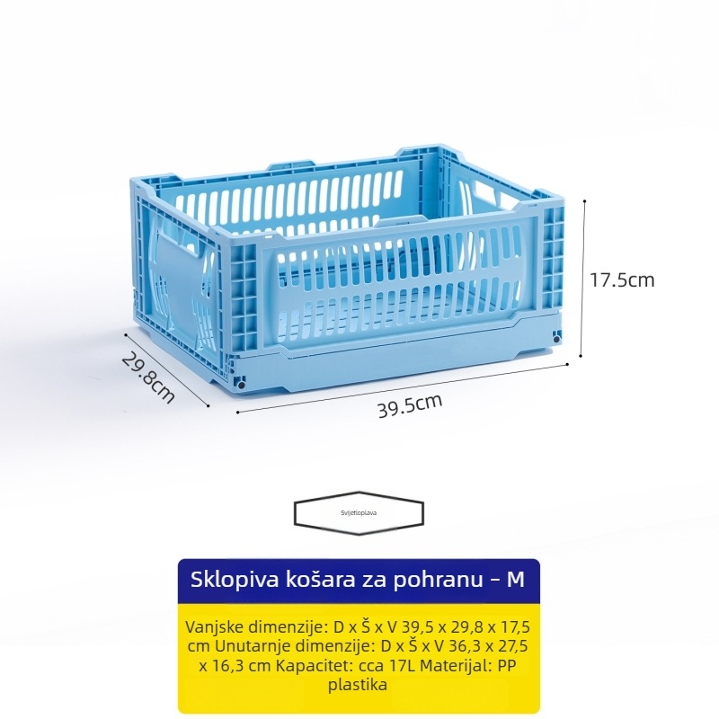 Sklopiva plastična košarica za pohranu, višebojni set, stohabilan organizator s perforiranom konstrukcijom