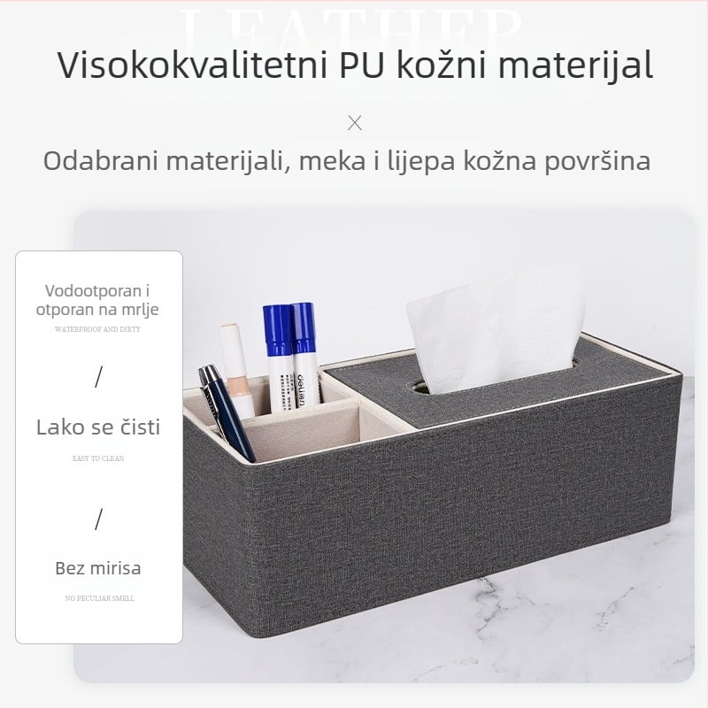 Prilagođena višefunkcijska kožna kutija za maramice s pretincem za daljinski upravljač, dom ili hotel