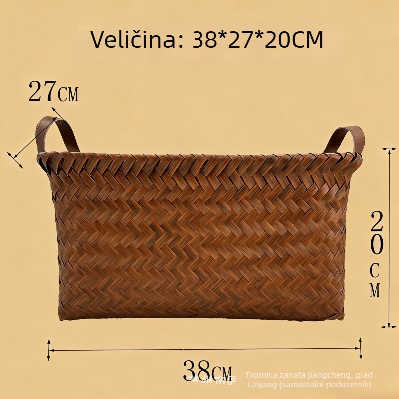 Visoko kvalitetna američka vintage košara za pohranu, ručno pletena od imitiranog ratana, s PU ručkom