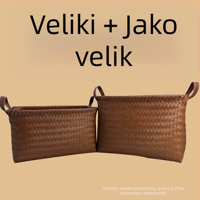 Visoko kvalitetna američka vintage košara za pohranu, ručno pletena od imitiranog ratana, s PU ručkom