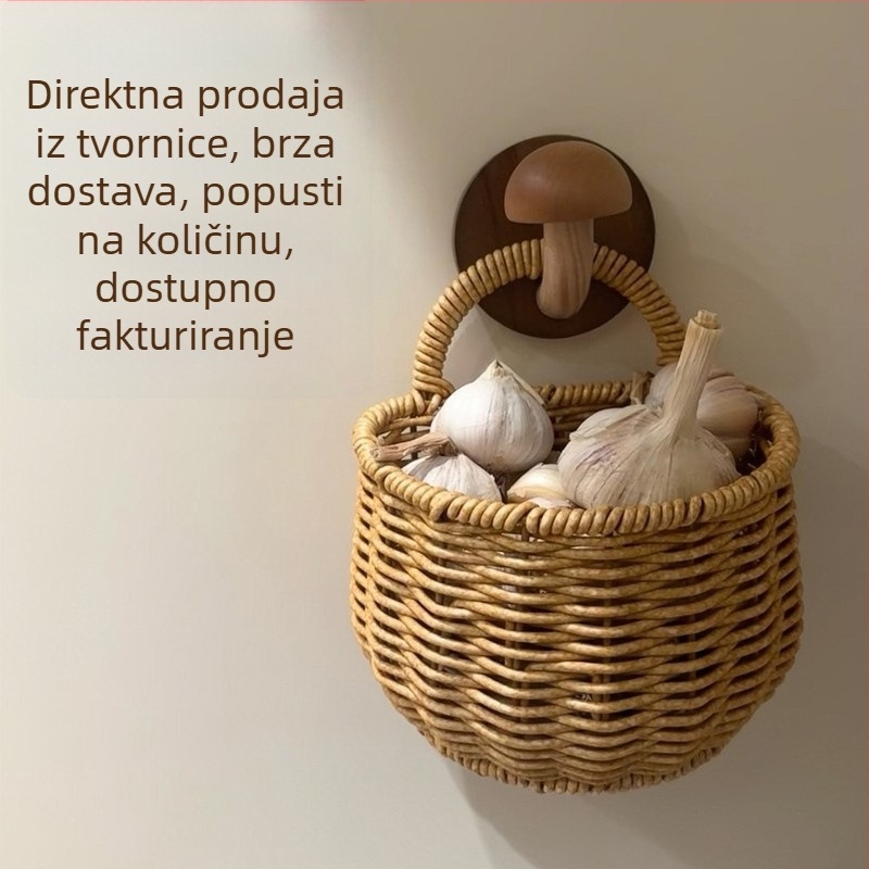 Kuhinjski pleteni košar za skladištenje luka, đumbira i češnjaka; dekorativna zidna košara za vješanje; koš za jaja od umjetnog ratana; viseća ukrasna košarica; koš za suho cvijeće