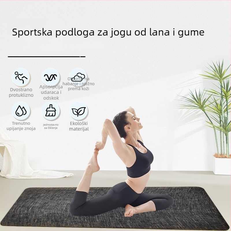 Prilagođena joga prostirka od lana i prirodnog kaučuka za unutarnju upotrebu, unisex, otporna na mrlje, debela