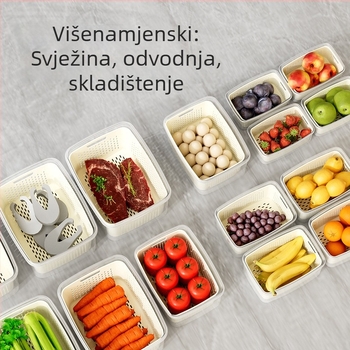 Veliki prijenosni dvostruki odvodni koš za pranje povrća, plastični kuhinjski organizator za voće i povrće