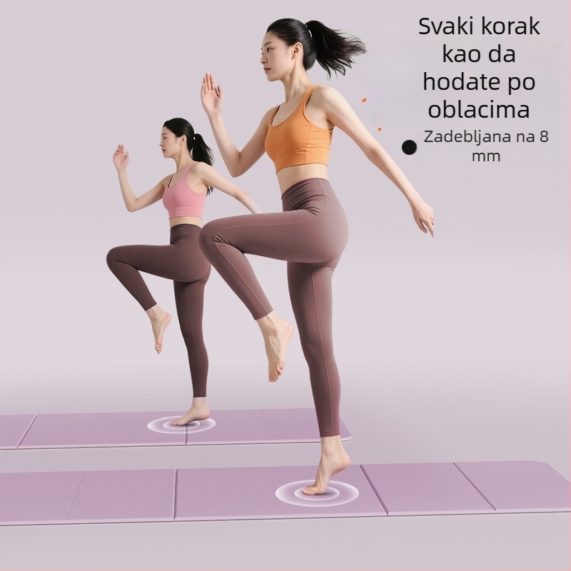 Protuklizna joga podloga s apsorpcijom udara, tiha, debela, POE materijal, prilagodljiva, sklopiva i prijenosna