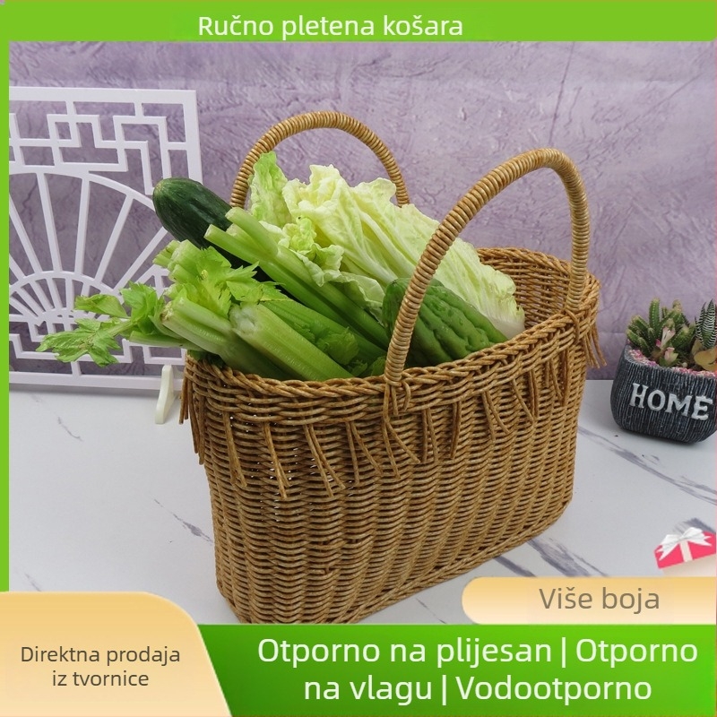 Plava košara za kupanje s imitacijom ratana od PE-a, pogodna za kupovinu, piknik, jaja i kućno skladištenje