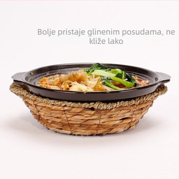 Pletene slamene podloge za lonac s pladnjem od ratana, toplinska izolacija i košarica za posluživanje