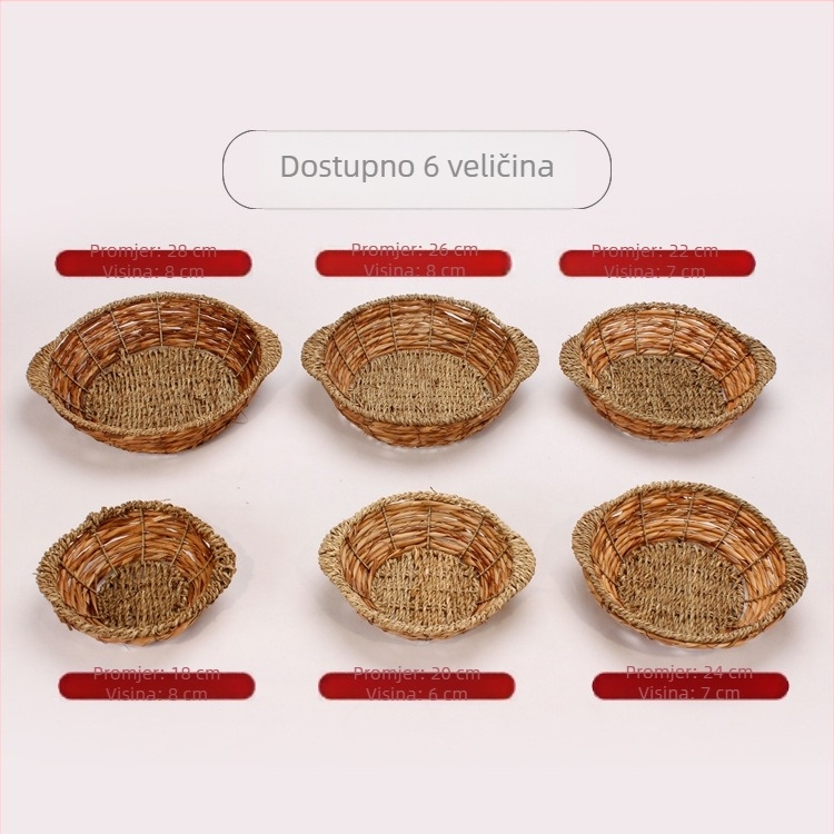 Pletene slamene podloge za lonac s pladnjem od ratana, toplinska izolacija i košarica za posluživanje