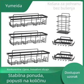 Kovani željezni zidni stalak za kupaonicu bez bušenja, pohrana kozmetike, sapuna i kuhinjskih alata