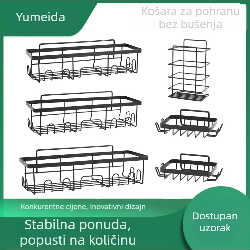 Kovani željezni zidni stalak za kupaonicu bez bušenja, pohrana kozmetike, sapuna i kuhinjskih alata