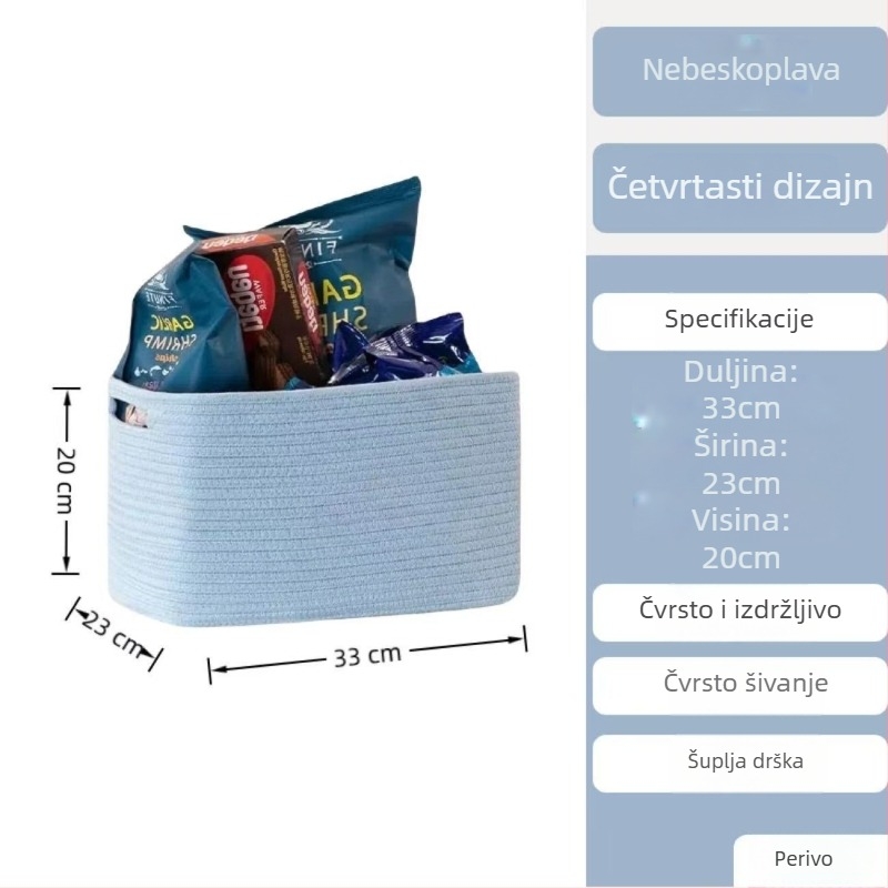 Velika tkanina košara za pohranu od pamukog užeta, sklopiva, pravokutnog oblika, za rublje i pohranu u spavaćoj sobi