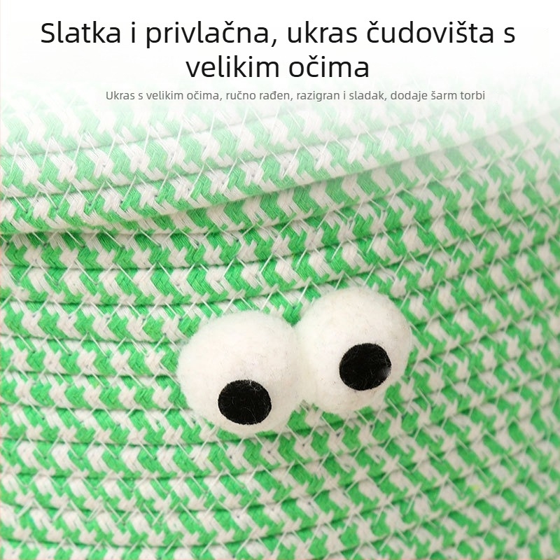 Slatka pletena košara za pohranu od pamukane užadi s motivom malog čudovišta s velikim očima, pogodna za odjeću, grickalice i pređu
