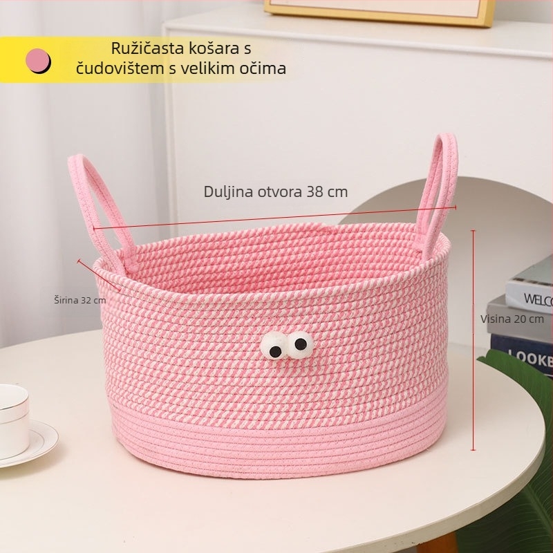 Slatka pletena košara za pohranu od pamukane užadi s motivom malog čudovišta s velikim očima, pogodna za odjeću, grickalice i pređu