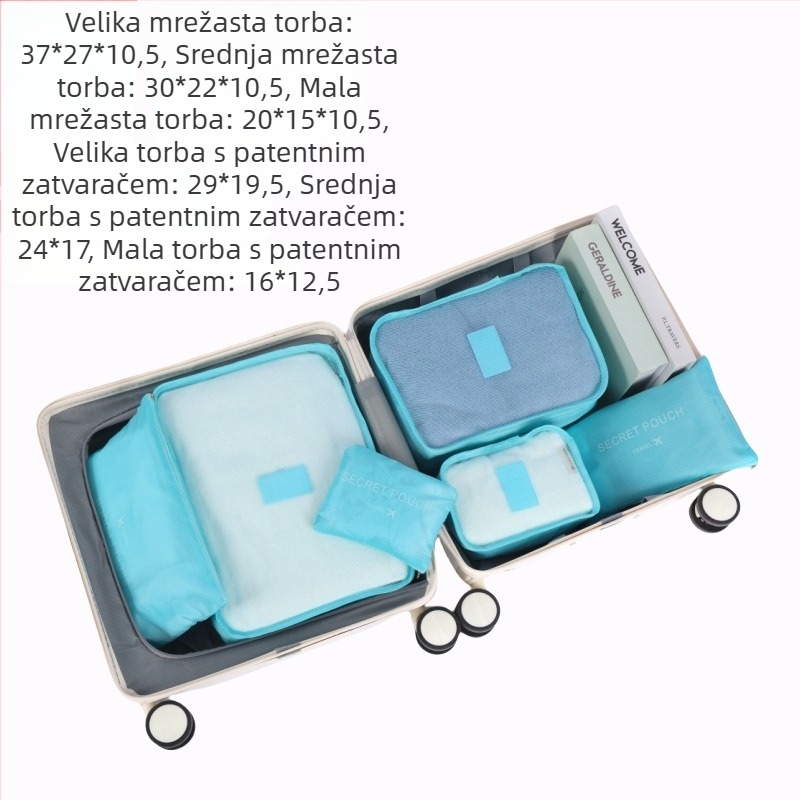 Šestodijelni set putnih vrećica za prtljagu – vrećice za kozmetiku i odjeću