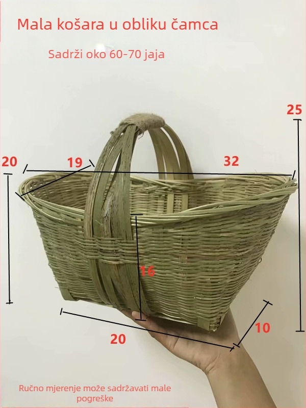 Ručni pleteni bambusov koš za jaja, retro seoski stil, prozračan, prijenosni koš za povrće i kućnu uporabu