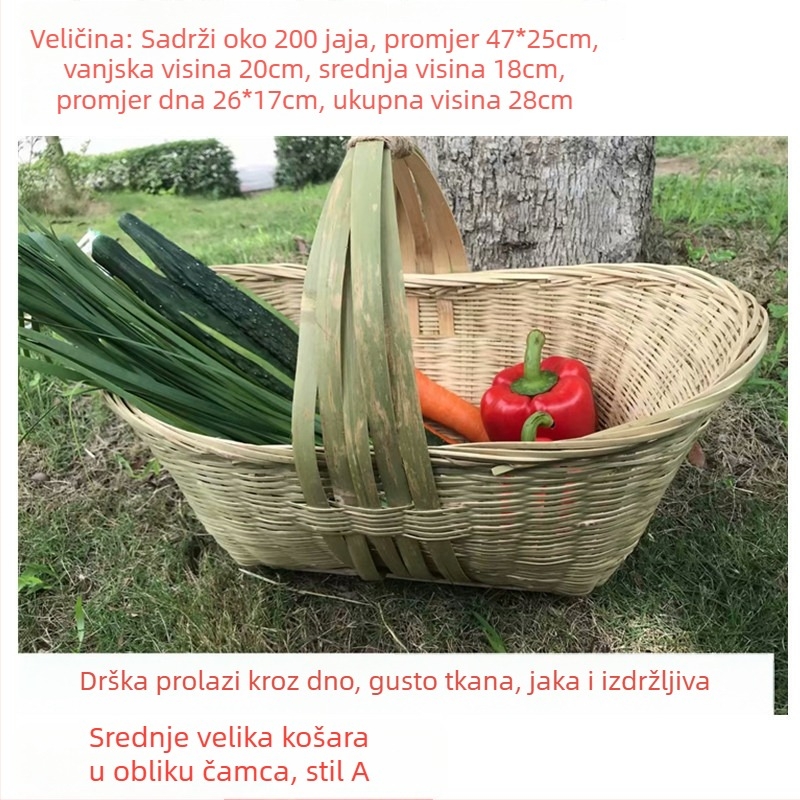 Ručni pleteni bambusov koš za jaja, retro seoski stil, prozračan, prijenosni koš za povrće i kućnu uporabu