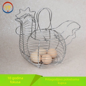 Kovani željezni koš za voće i jaja, pleteni kovinski spremnik za pohranu, višenamjenski kreativni pleteni koš s motivom pijetla i kokoši