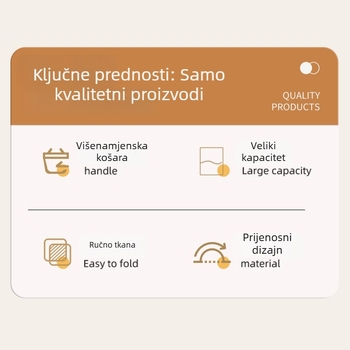 Pleteni košarica za pohranu od pamukog konca, nordijskog stila, jednobojna, za kozmetiku; može se objesiti i nositi.
