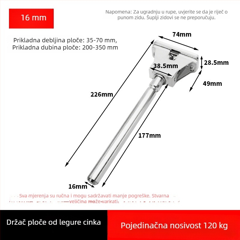 Teški nosač ploče od cinkove legure, skrivena montaža, nosač polica u obliku T, nevidljivi cilindrični nosač