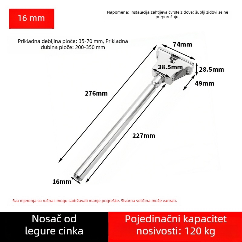 Teški nosač ploče od cinkove legure, skrivena montaža, nosač polica u obliku T, nevidljivi cilindrični nosač