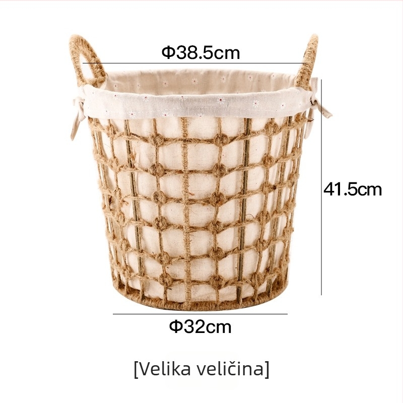 Veli okrugli pleteni koš za rublje s poklopcem