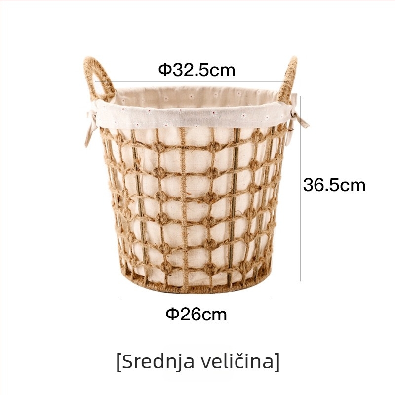 Veli okrugli pleteni koš za rublje s poklopcem