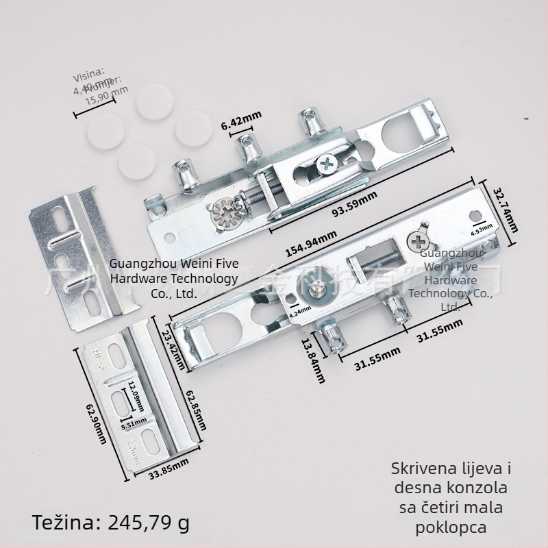 Teški nosači za viseće ormariće, lijevi i desni željezni nosači s metalnim pločama, podesivi skriveni nosači za kupaonske i zidne ormariće