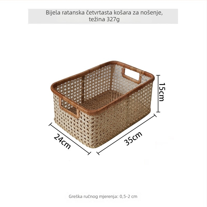 Ratan koš za pohranu, ručno pleten, veliki okvir, nordijski stil, lagani luksuz, za CD-ove i knjige, kućno organiziranje