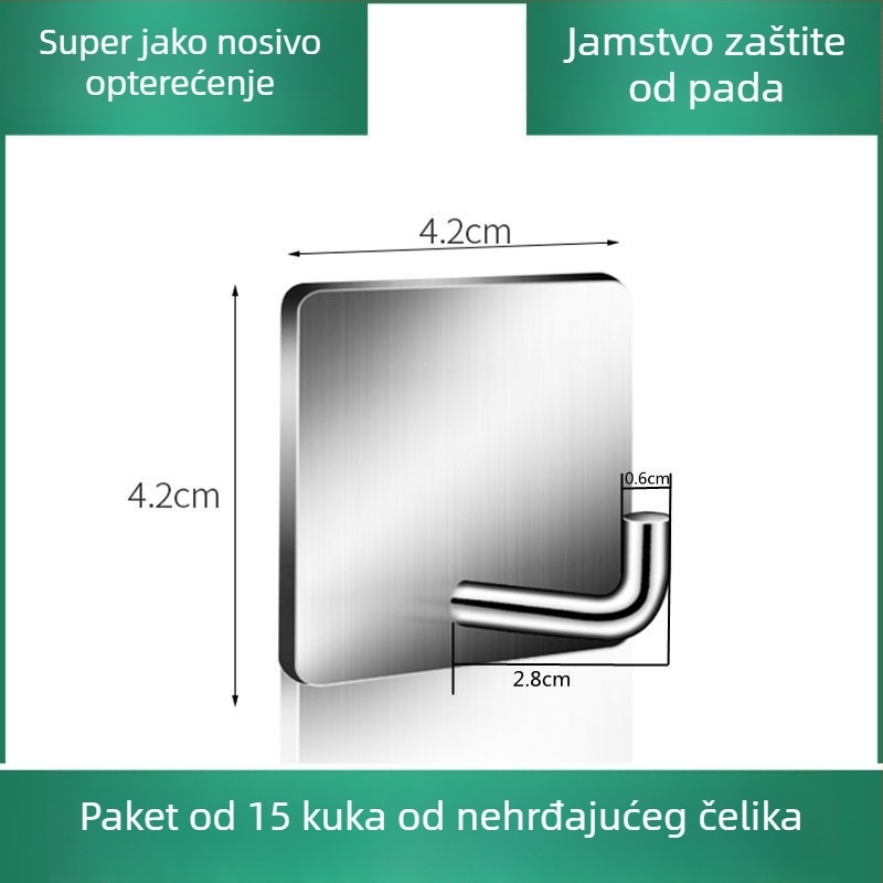 Nehrđajući čelični zidni držač s višestrukim kukama, bez bušenja, nosivost do 2 kg, za kuhinju i dom