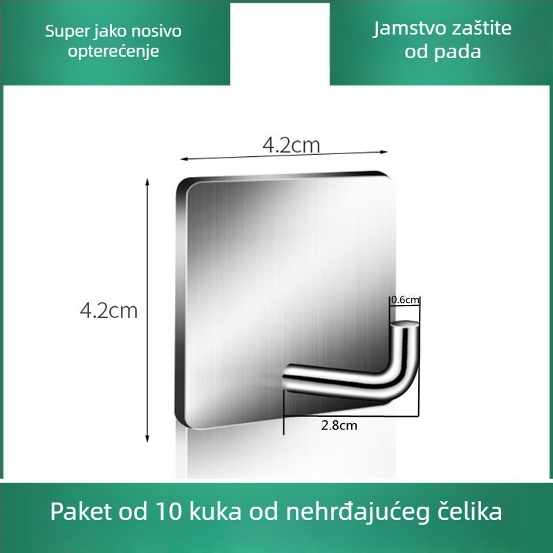 Nehrđajući čelični zidni držač s višestrukim kukama, bez bušenja, nosivost do 2 kg, za kuhinju i dom