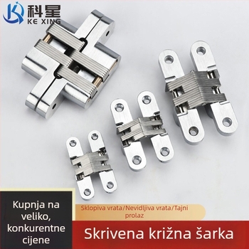 Skriveni križni šarni za sklopive drvene vrata, mat završna obrada, materijal: nehrđajući čelik / cinkov spoj
