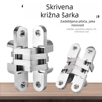 Skriveni križni šarni za sklopive drvene vrata, mat završna obrada, materijal: nehrđajući čelik / cinkov spoj