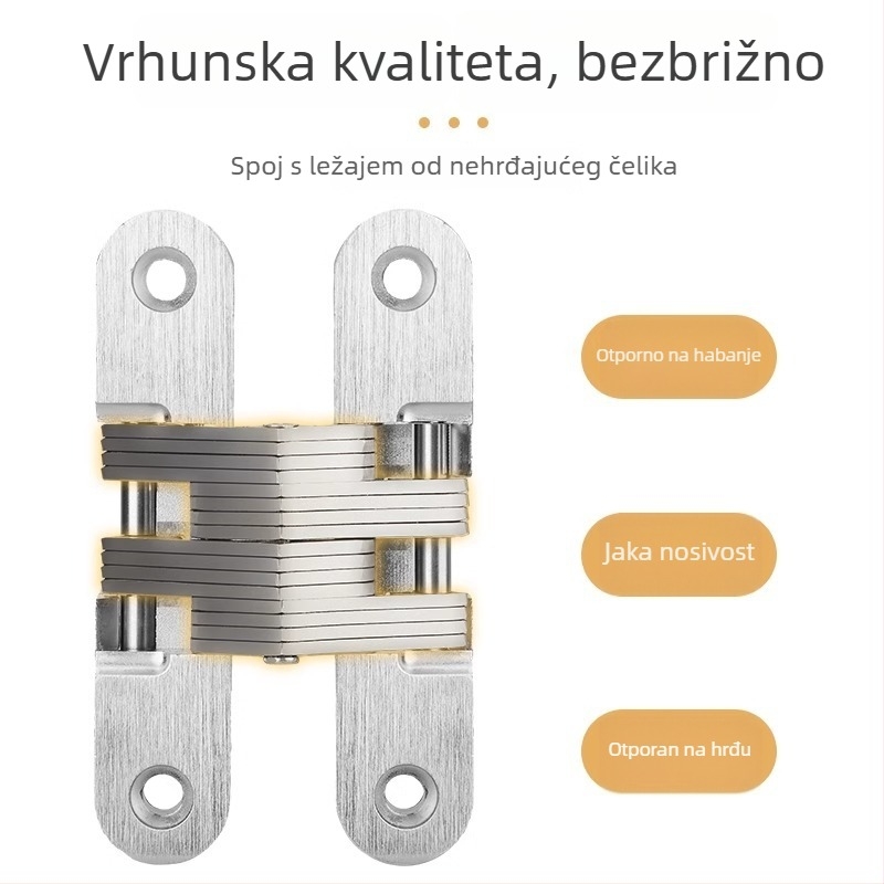 Skriveni križni šarni za sklopive drvene vrata, mat završna obrada, materijal: nehrđajući čelik / cinkov spoj