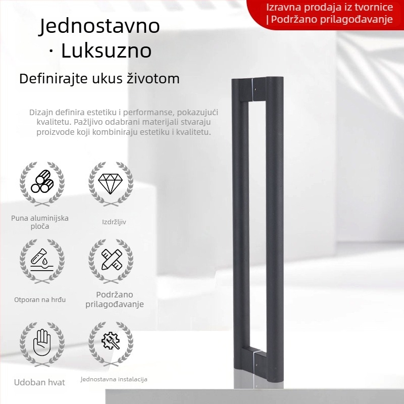 Ručka od nehrđajućeg čelika za staklena vrata, crna, okrugla cijev, klizna vrata bez okvira, za drvena vrata (ZY0023, Haoyigou)