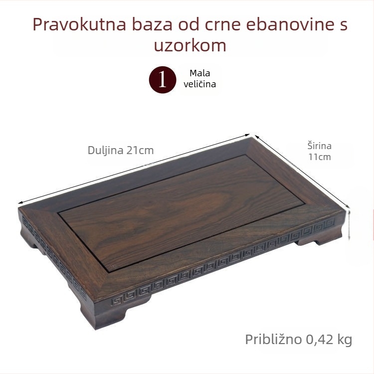 Ebona masivno drvo; pravokutna masivna podloga za ukrase; podmetač za akvarij, vaze, bonsai i Budin kip; porculan i kamen