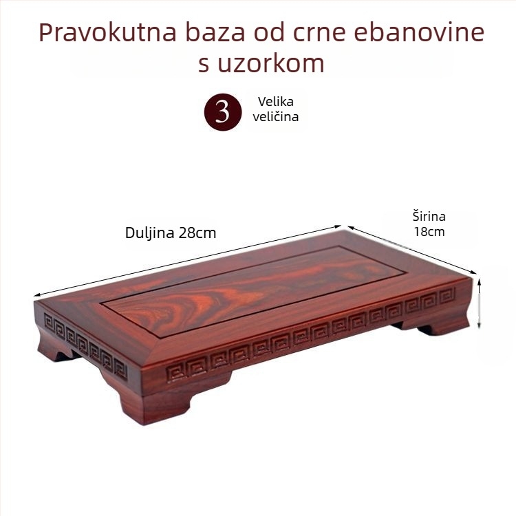 Ebona masivno drvo; pravokutna masivna podloga za ukrase; podmetač za akvarij, vaze, bonsai i Budin kip; porculan i kamen