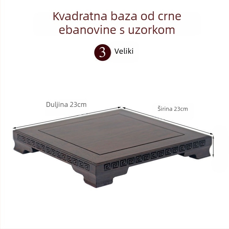 Ebona masivno drvo; pravokutna masivna podloga za ukrase; podmetač za akvarij, vaze, bonsai i Budin kip; porculan i kamen