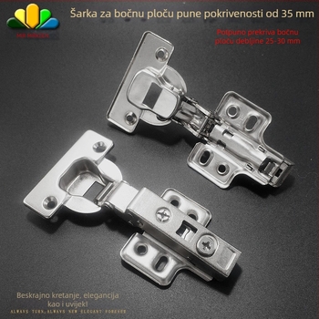35 mm hidraulične šarke za vrata ormara s punim preklopom, debljina ploče 25–30 mm, cinkova legura