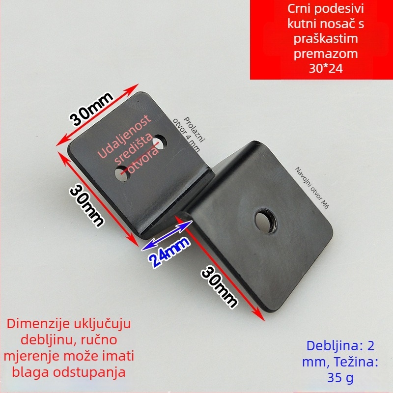 Crni podesivi Z-oblik kutni nosač za zavjese, željezni kutni držač, hardverski spoj, širina 30