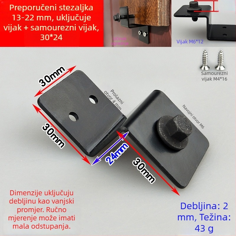 Crni podesivi Z-oblik kutni nosač za zavjese, željezni kutni držač, hardverski spoj, širina 30