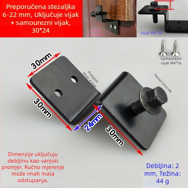 Crni podesivi Z-oblik kutni nosač za zavjese, željezni kutni držač, hardverski spoj, širina 30