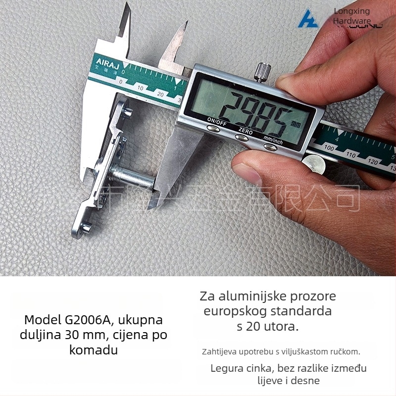 Hardver za aluminijski vanjski prozor s termičkim razdvajanjem: T-vijak spoj, srednji prijenosni štap, dvodijelna ručka, cilindar