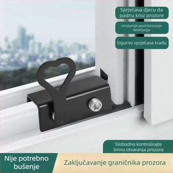 Delgu polukružna sigurnosna brava za prozore – dječja sigurnost, bez rupa, protiv pritiskanja prstiju, protiv krađe, za klizne prozore, model A3, željezo, moderan minimalistički stil