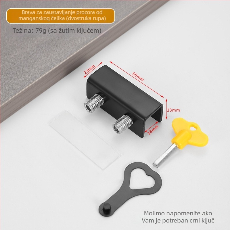 Delgu polukružna sigurnosna brava za prozore – dječja sigurnost, bez rupa, protiv pritiskanja prstiju, protiv krađe, za klizne prozore, model A3, željezo, moderan minimalistički stil