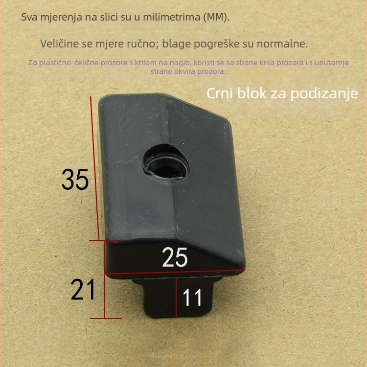 Blok protiv potonuća za plastično‑čelični prozor, blok podizanja otvora na otvaranje prozora, blok podizanja, podložna distančna pločica, dodaci za plastično‑čelični prozor